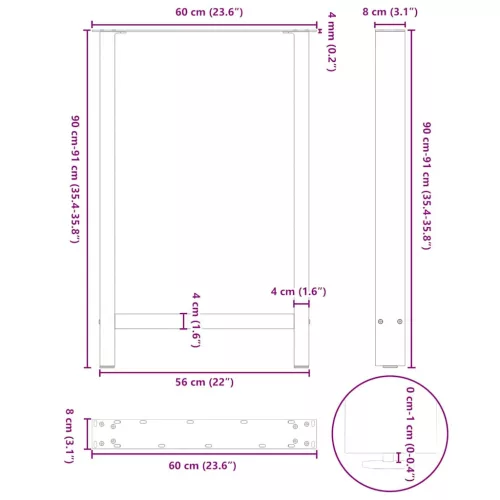  2 db natúr acél bárasztalláb 60x(90-91) cm