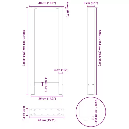  2 db fehér bárasztal láb 40 x (100-101) cm acél