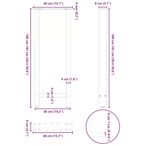  2 db natúr acél bárasztalláb 40 x (100-101) cm