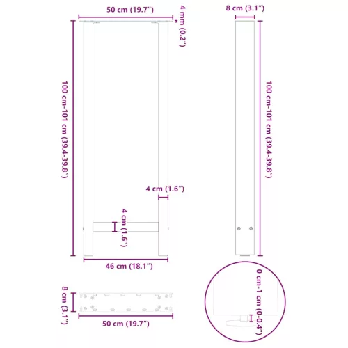  2 db antracitszürke acél bárasztalláb 50x(100-101) cm