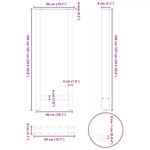  2 db natúr acél bárasztalláb 50x(100-101) cm