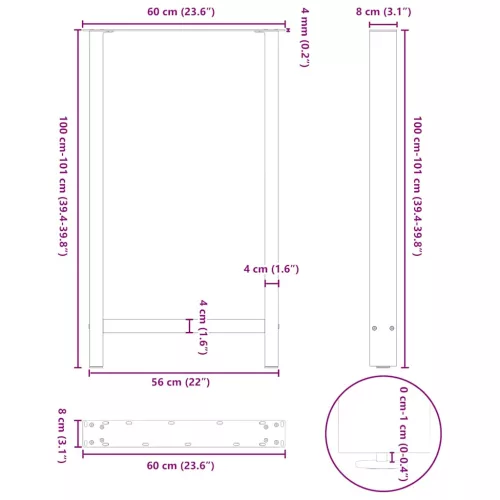  2 db fehér bárasztal láb 60 x (100-101) cm acél