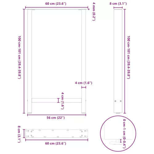  2 db natúr acél bárasztalláb 60 x (100-101) cm