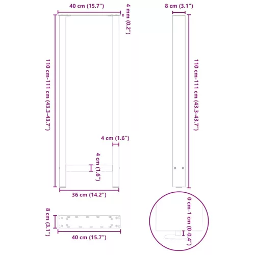  2 db fehér bárasztal láb 40 x (110-111) cm acél