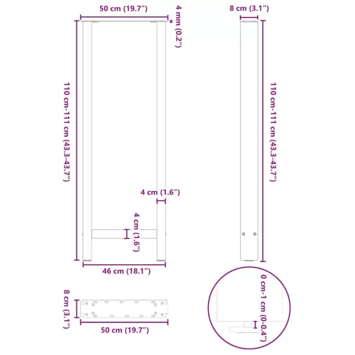  2 db fehér bárasztal láb 50 x (110-111) cm acél