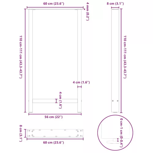  2 db fehér bárasztal láb 60 x (110-111) cm acél