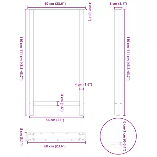  2 db antracitszürke acél bárasztalláb 60x(110-111) cm