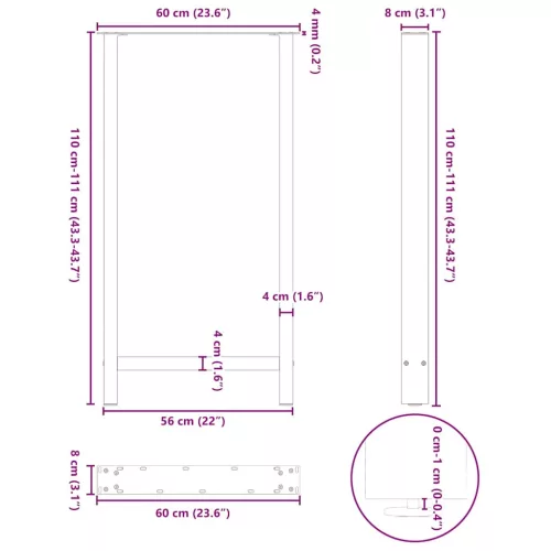  2 db natúr acél bárasztalláb 60 x (110-111) cm