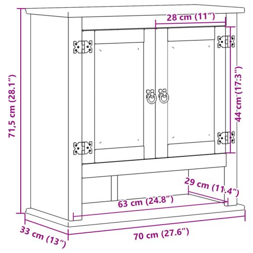  Corona tömör fenyőfa fali fürdőszobaszekrény 70 x 33 x 70,4 cm