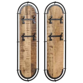    2db tömör nyers mangófa falra szerelhető ruhafogas 4 akasztóval