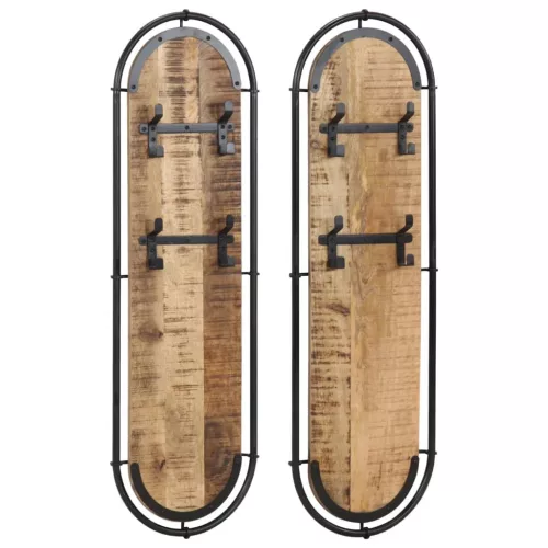  2db tömör nyers mangófa falra szerelhető ruhafogas 4 akasztóval