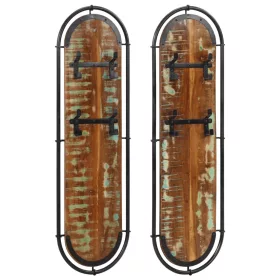    2db újrahasznosított fa falra szerelhető ruhafogas 4 akasztóval