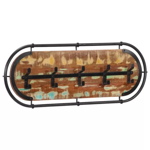  újrahasznosított fa falra szerelhető ruhafogas 5 akasztóval