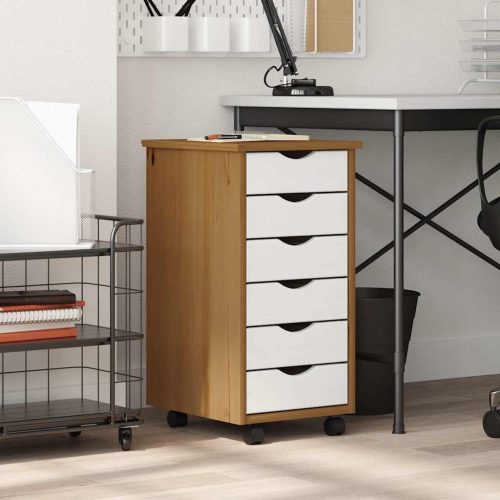  MOSS mézbarna tömör fenyőfa görgős szekrény fiókokkal