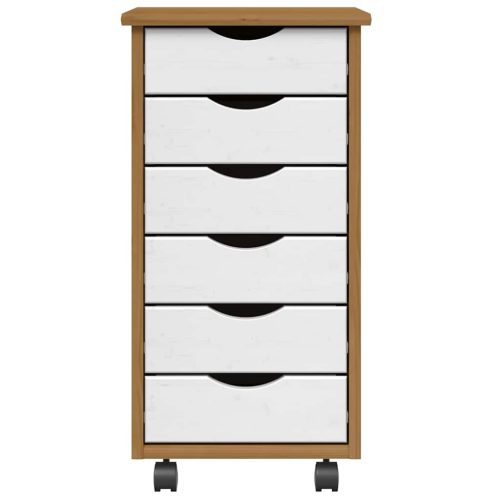  MOSS mézbarna tömör fenyőfa görgős szekrény fiókokkal