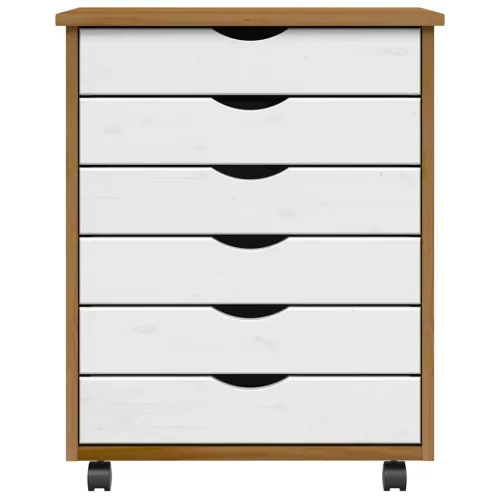  MOSS mézbarna tömör fenyőfa görgős szekrény fiókokkal