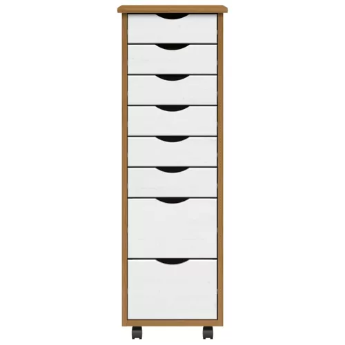  MOSS mézbarna tömör fenyőfa görgős szekrény fiókokkal