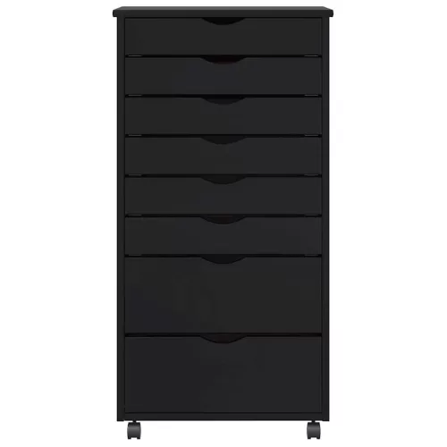  MOSS fekete tömör fenyőfa görgős szekrény fiókokkal