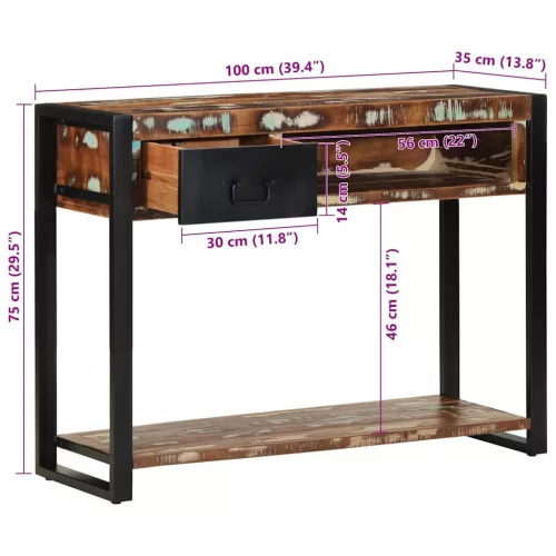  konzolasztal többszínű 100x35x75cm tömörfa újrahasznosított fa