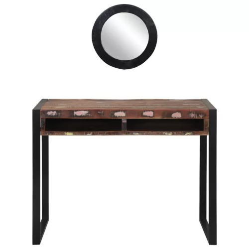  Tükörrel ellátott pipereasztal Többszínes 100x50x75 cm Tömör újrahasznosított fa