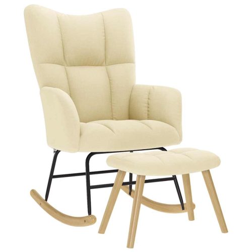  krémszínű szövet hintaszék lábtartóval