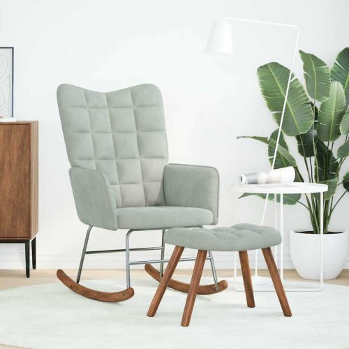  világosszürke bársony hintaszék lábtartóval