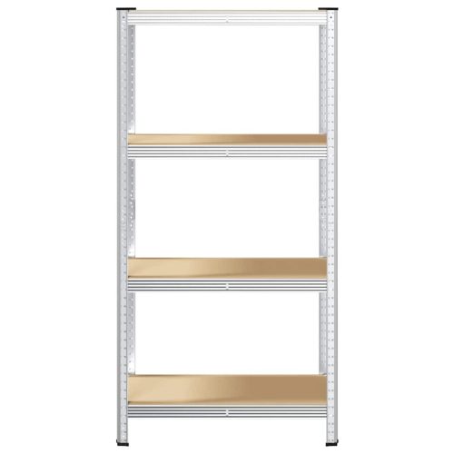  4 szintes ezüstszínű acél és szerelt fa tárolópolc