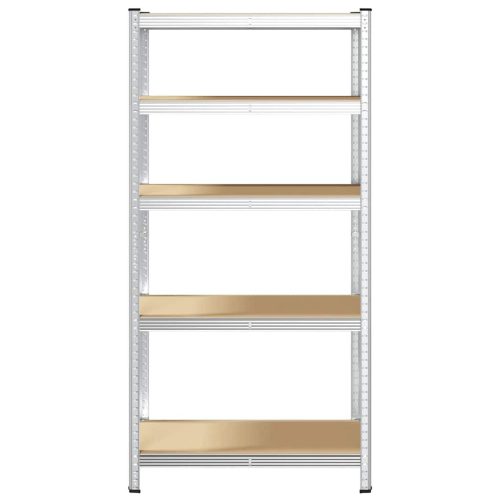  5 szintes ezüstszínű acél és szerelt fa nagy teherbírású polc