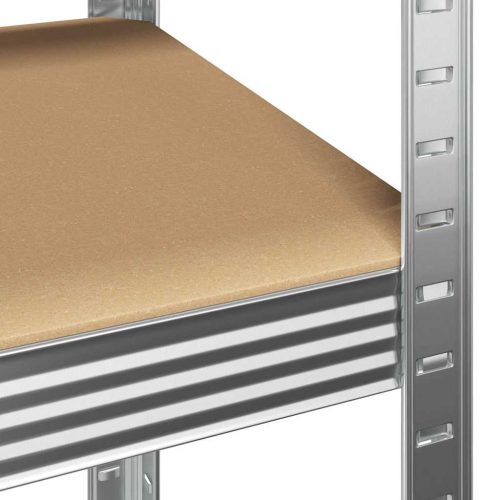  5 szintes ezüstszínű acél és szerelt fa nagy teherbírású polc