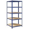  5 szintes kék acél és szerelt fa sarokpolc