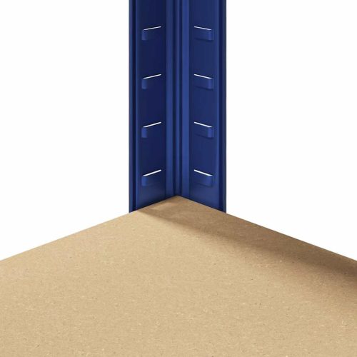  5 szintes kék acél és szerelt fa sarokpolc