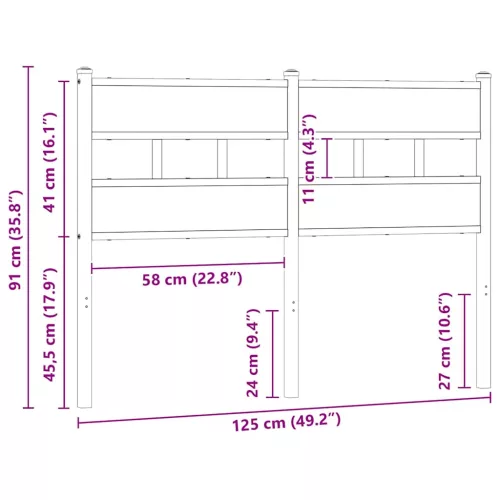 füstös tölgy színű szerelt fa és vas csere fejtámla 120 cm
