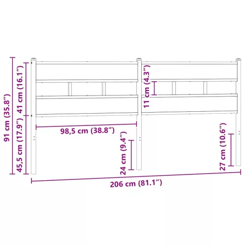  füstös tölgy színű szerelt fa és vas csere fejtámla 200 cm