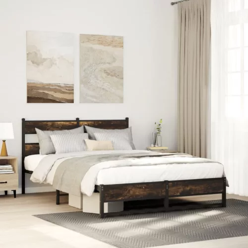  füstös tölgy színű fém ágykeret matrac nélkül 160 x 200 cm