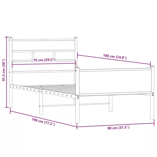  füstös tölgy színű szerelt fa ágykeret matrac nélkül 75x190 cm