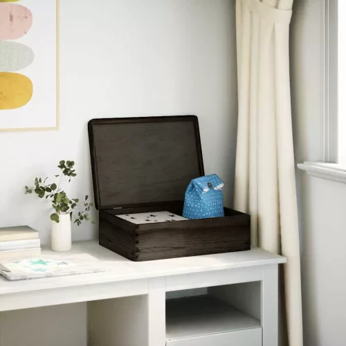  Fa doboz tetővel Fekete 40x30x13 cm tömör fa fenyő