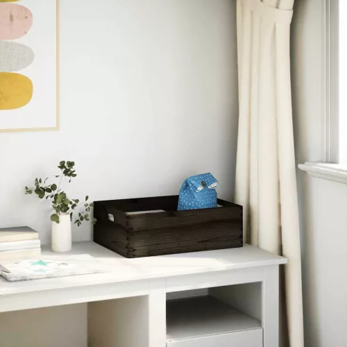  Fa doboz fogantyúkkal fekete 40x30x13 cm tömör fa fenyő