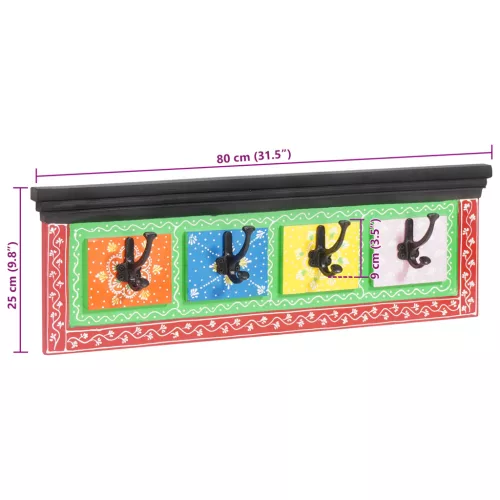  Falra akasztható kabátakasztó 4 akasztóval 80x25x2 cm Szilárd fa Mangó és MDF