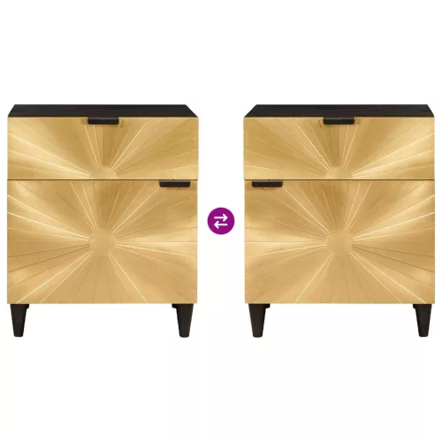  Éjjeli asztal Fekete és Arany 50 x 33 x 60 cm tömör mangófa