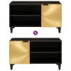  TV szekrény Fekete és Arany 80 x 33 x 46 cm tömör mangófa