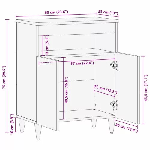  Széf polcokkal Fekete és Arany 60 x 33 x 75 cm tömör mangófa