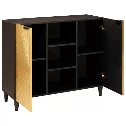  Oldalsó szekrény polcokkal Fekete és Arany 90 x 33,5 x 75 cm