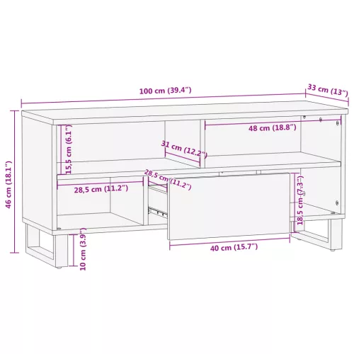  tévé szekrény - 100 x 33,5 x 46 cm, tömör mangóból.
