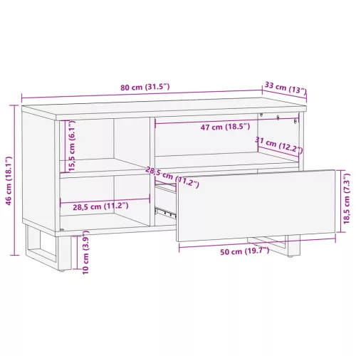  Média tároló szekrény Barna 80 x 33.5 x 46 cm tömör mangófa