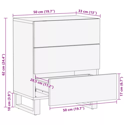  Éjjeli szekrény - 50x33x60 cm tömör mangóból és mérnöki fából.