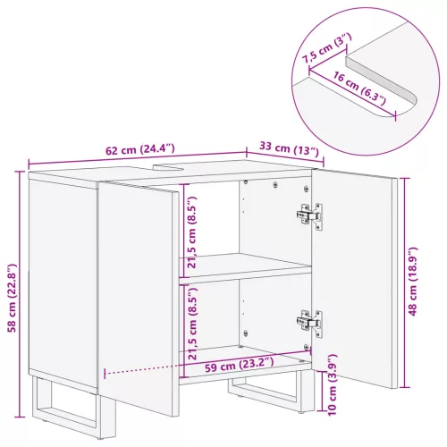  Fürdőszoba Mosdószekrény 62 x 33 x 58 cm – Masszív mangófából készült.