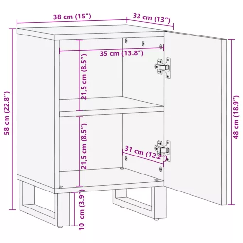  Fürdőszoba Szekrény 38x33,5x58 cm tömör mangófából