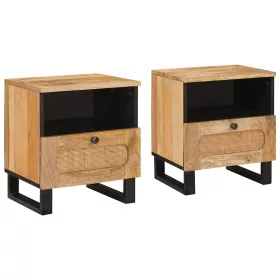    Éjjeliszekrény 2 pcs Természetes 40 x 33 x 46 cm Tömör Mangófát