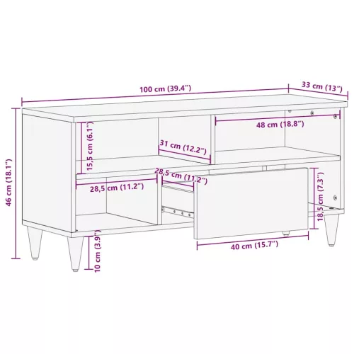  TV szekrény fiókkal Világosbarna 105 x 33 x 46 cm tömör mangófa