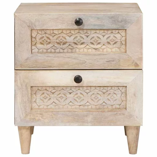  Éjjeli asztal fiókkal 2 pcs Bézs 40 x 33 x 46 cm tömör mangófa
